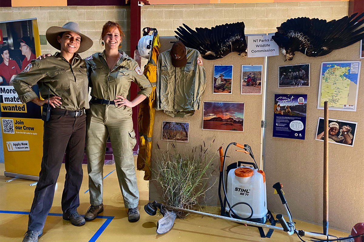 Ranger KP and Ranger Lille entertain and educate Alice Springs young people at the Career Expo