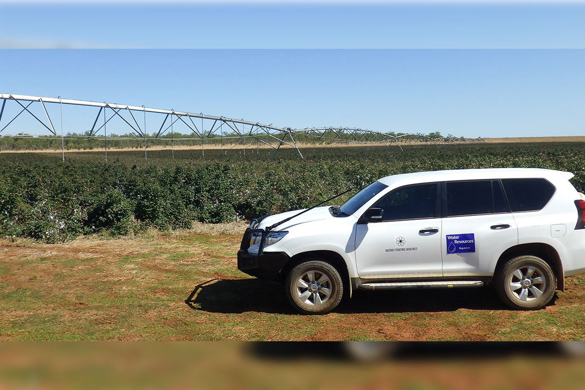 Water regulation officers conduct a site inspection of licenced water extraction.