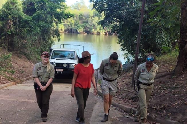 Prem talking business with some of the female rangers at Nitmiluk National Park.